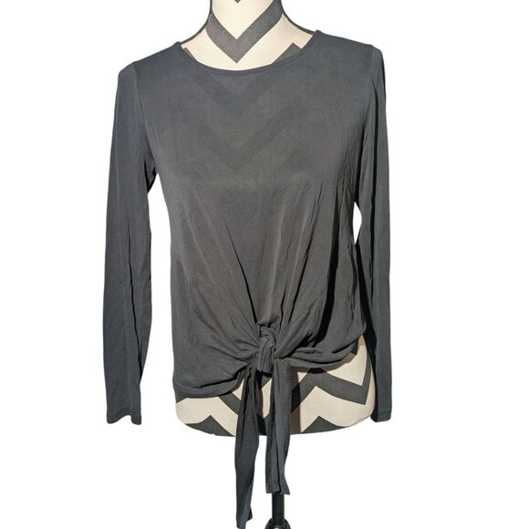 Saks Fifth Avenue S/P Dark Gray Tie Front Long Sleeve Top - Picture 1 of 4